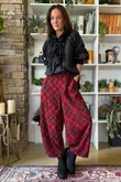 Arbi Needlecord Tartan Barrel Pant Burgundy